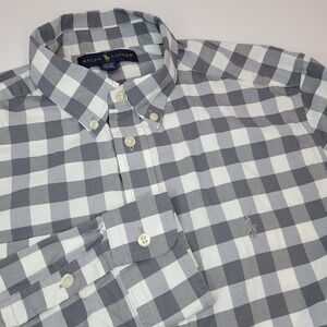 Ralph Lauren Gingham Shirt Women XL Grey White Excellent Button Down Long Sleeve